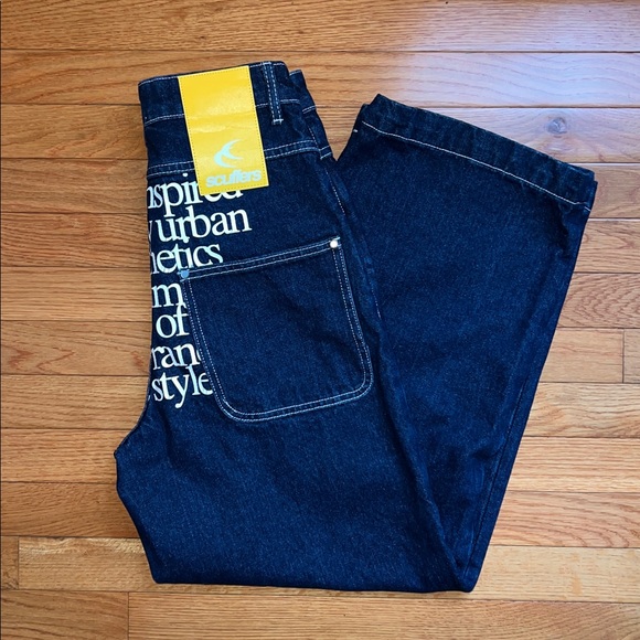 Scuffers Hollywood Blue Graphic Denim Wide-Leg Pants Size 32 for Women or Men - Picture 6 of 16